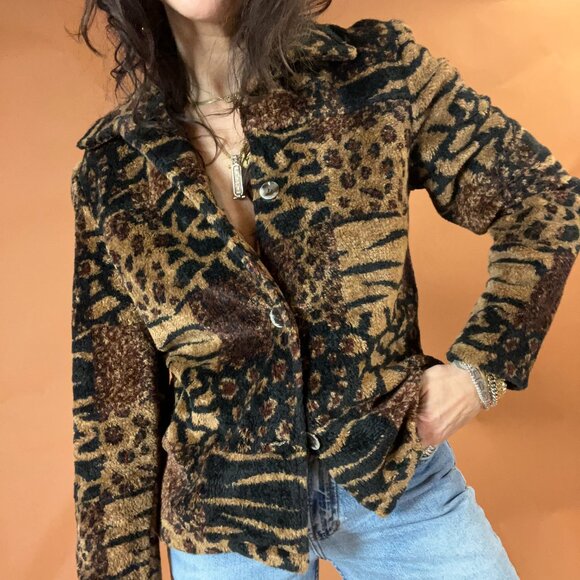 Vintage Fuzzy Mixed Animal Print Patchwork 90s Jacket - Picture 6 of 7